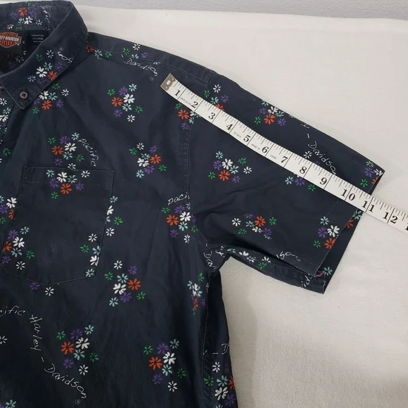 HARLEY-DAVIDSON Men's Navy Floral Aloha Collared Button Down Shirt Size XXL - Picture 11 of 15